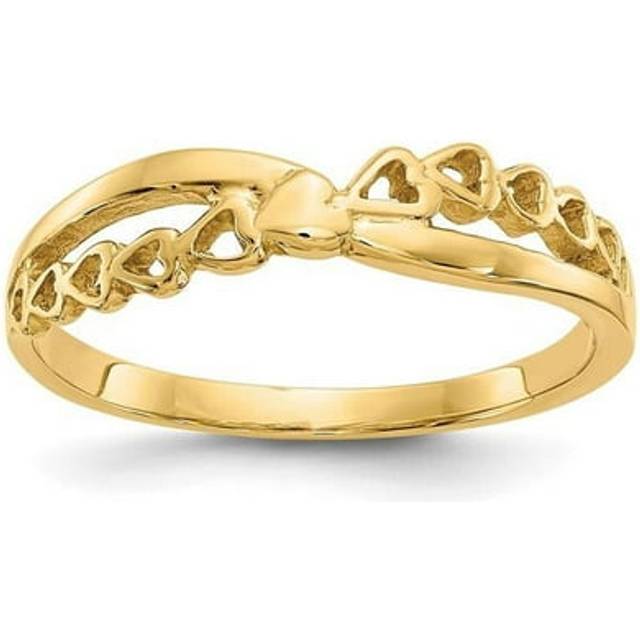 Quality Gold K4568 14K Yellow Gold Polished Criss Cross Pattern Hearts Ring - Size 7