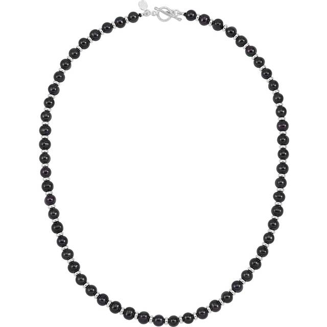 Dower & Hall Men's Halo Freshwater Pearl Collar Necklace, Black/Silver