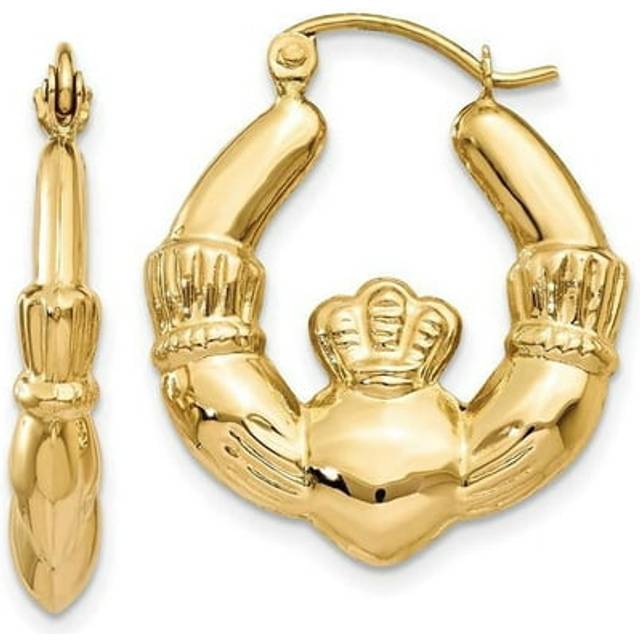 14K Yellow Gold Polished Claddagh Hoop Earrings