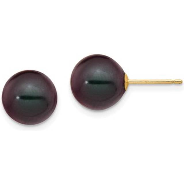 Quality Gold X90PB 14K Yellow Gold 9-10 mm Black Round Freshwater Cultured Pearl Stud Post Earrings