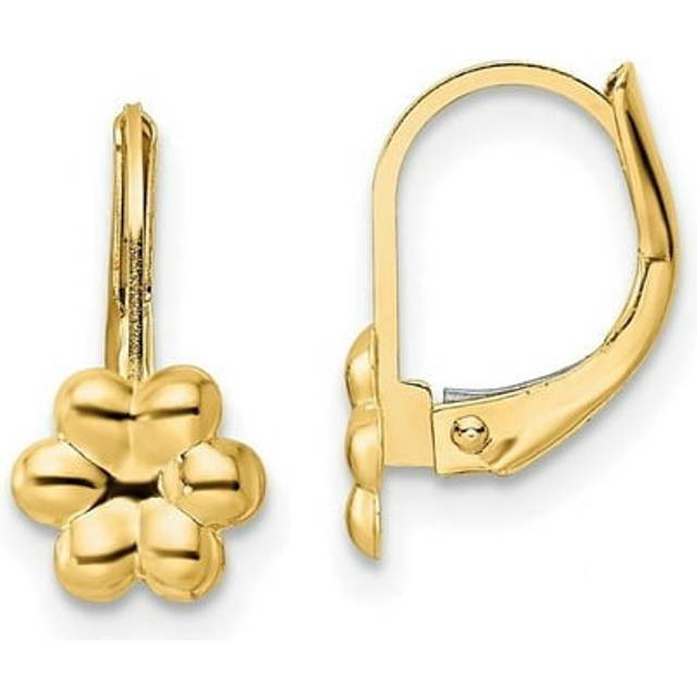 14K Yellow Gold Madi K Polished Flower Leverback Earrings