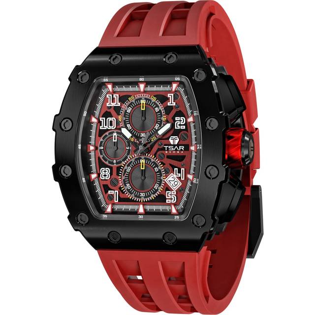 TSAR BOMBA Watch Quartz Analog Movement 5 ATM Water Resistant Tonneau Shaped Stopwatch Stainless Steel Case Watch Simple Large Dial Day Gift for Men