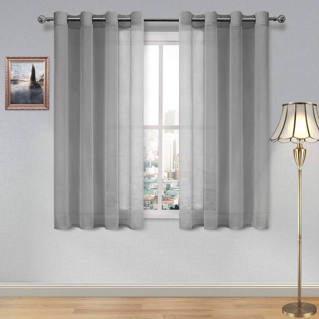 DWCN Sheer Curtains Grey Faux Linen Grommet Curtain for Bedroom 52x54 Inches long Set of 2 Panels 1 Pair Window Drapes for Livin