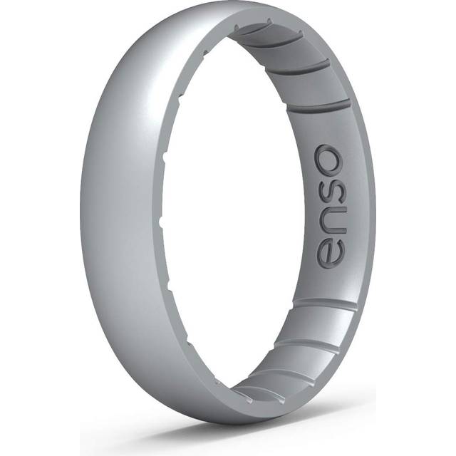 Enso Rings Thin Elements Silicone Ring Infused with Precious Elements - Stackable Wedding Engagement Band - 4.3mm Wide, 1.75mm Thick (Silver, 7)
