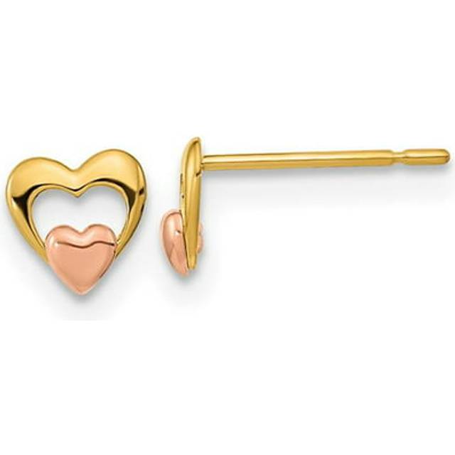 14K Two-Tone Yellow & Rose Gold Madi K Childrens Heart Post Earrings