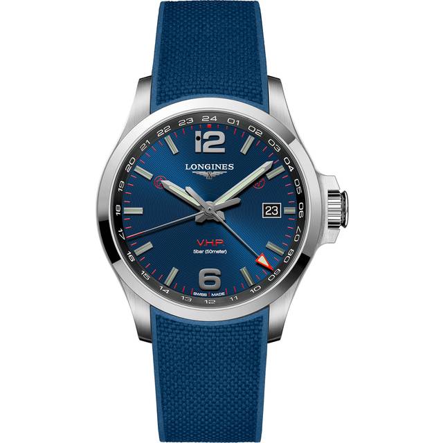LONGINES Conquest V.H.P. 43mm GMT Blue Dial Rubber Men's Watch L3.728.4.96.9 / L37284969 - 43 mm