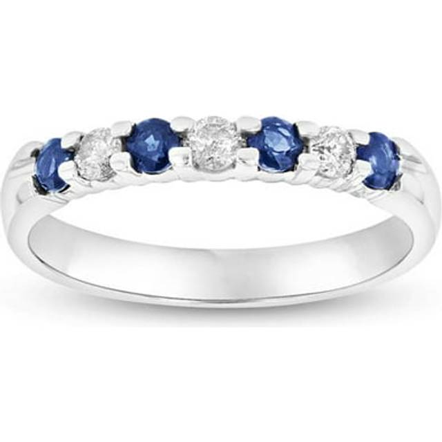 14K Gold 0.54 CTTW Round Diamonds & Sapphires Prong Set Band Ring - Size 7