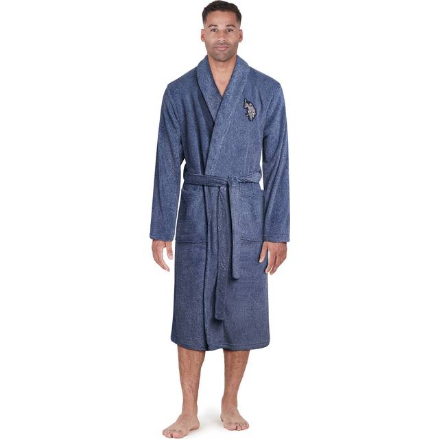 U.S. Polo Assn. Men's Bathrobe - Plush Fleece Robe with Shawl Collar  Size Large-X-Large  Eblue