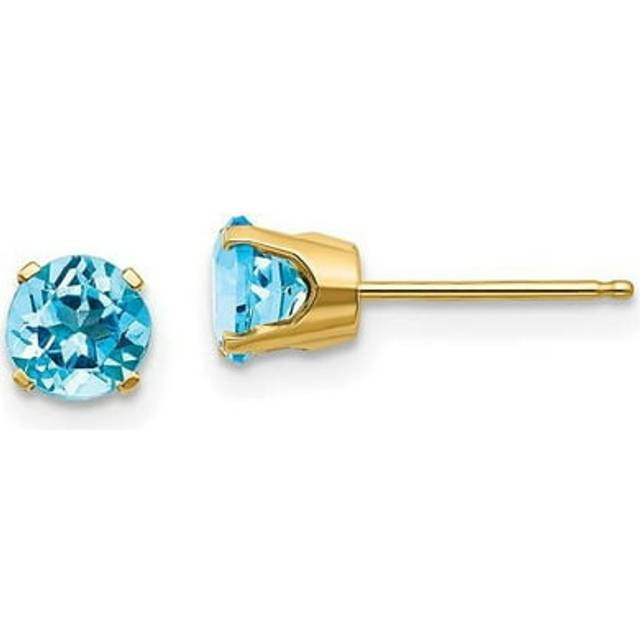 14K Yellow Gold 5 mm Blue Topaz December Earrings