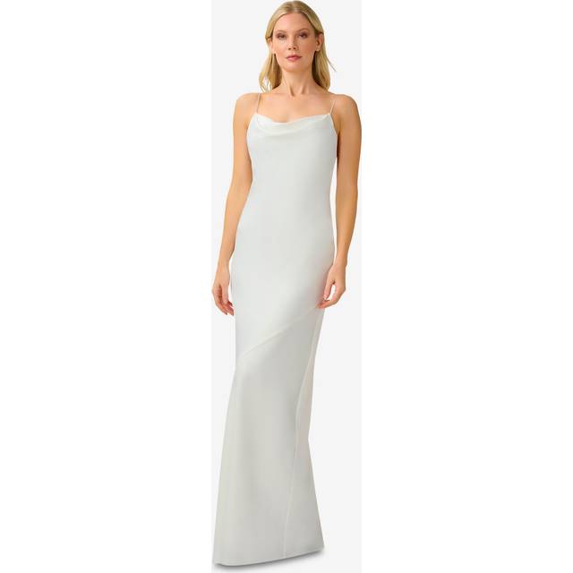 Satin Cowl Slip Gown In Ivory - 12