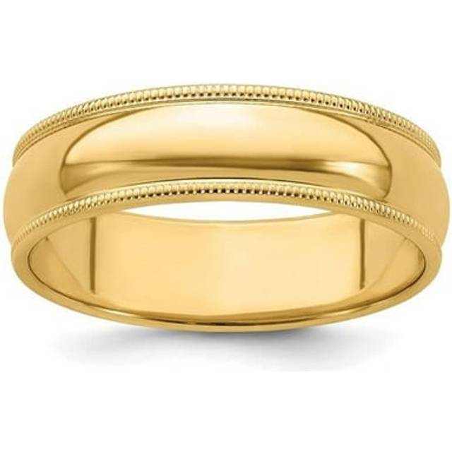 14K Yellow Gold 6 mm Milgrain Half Round Band, Size 8