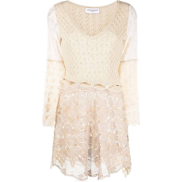 Marine Serre - crochet mini dress - women - Cotton - M - Neutrals