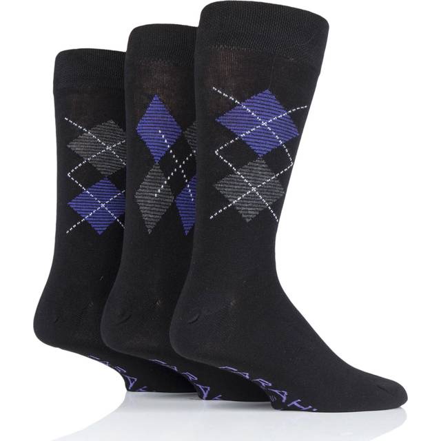 3 Pair Black / Purple Luxury Bamboo Argyle Socks Men's 6-11 Mens - Farah - Multi Coloured