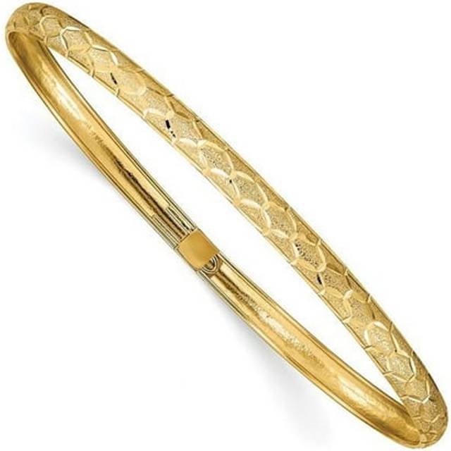 14K Yellow Gold Hexagonal Design Diamond-Cut Flexible Bangle Bracelet