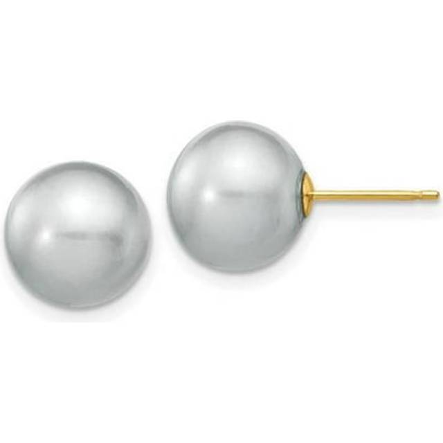 14K Yellow Gold 10-11 mm Grey Round Freshwater Cultured Pearl Stud Post Earrings