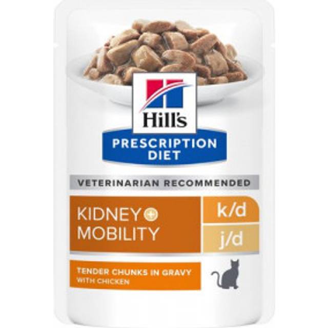 Hill's Prescription Diet K/D J/D Kidney + Mobility våtfoder katt med kycklingmjöl påse multipack. Förpackning: 1 låda (12 x 85 g)
