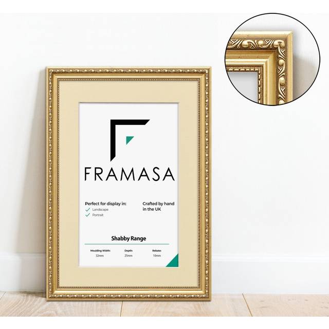 (Gold Frame Ivory Mount, 11x8.5 Pic (14x11 Frame)) New Shabby Chic Picture Photo Frames ,Gold Antique Style Photo Frames,  With Multicolored Mounts Wh