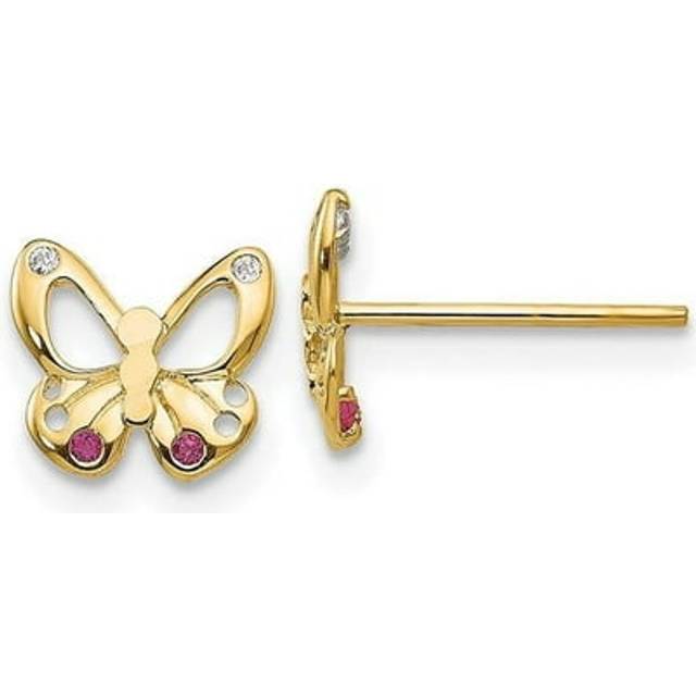 14K Yellow Gold Madi K CZ Childrens Butterfly Post Earrings