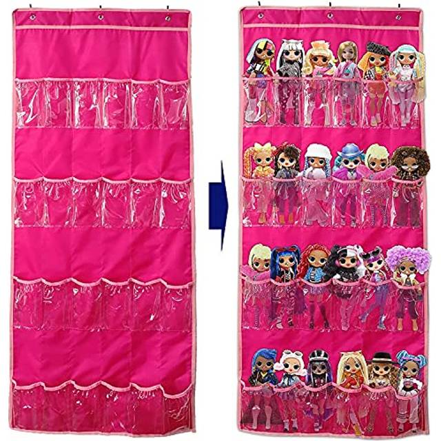 Hanging Over Door Toy Storage Organizer (24 Pockets)  Compatible with Lol Omg Dolls Barbie Dolls Surprise Doll (Toys Not Included)  Deeppink (57.5''x2