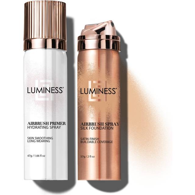 LUMINESS Silk Airbrush Spray Foundation & Primer Kit - Full Coverage Foundation  Anti-Aging Formula Hydrates & Moisturizes with Hyaluronic Acid
