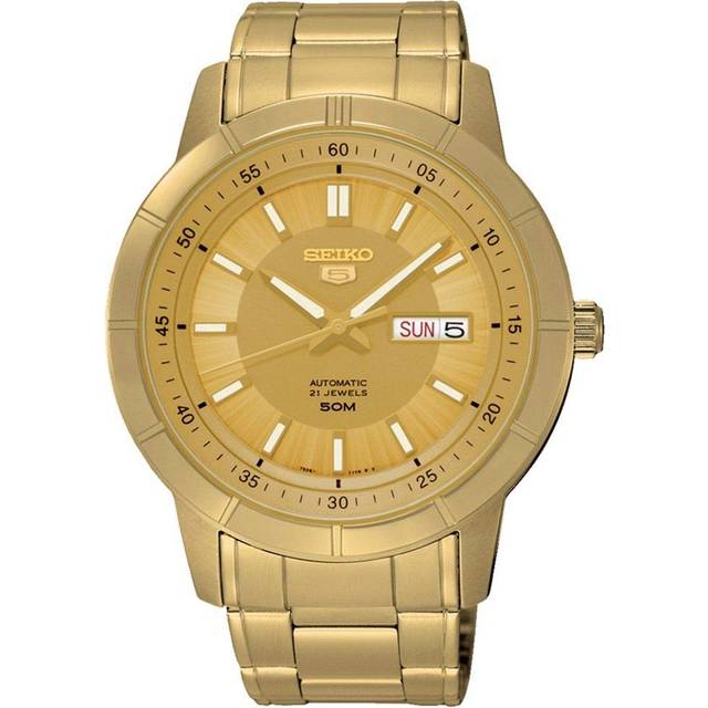 Seiko 5 Gold Tone Stainless Steel Gold Dial 21 Jewels Automatic SNKN62K1 Men&#39;s Watch
