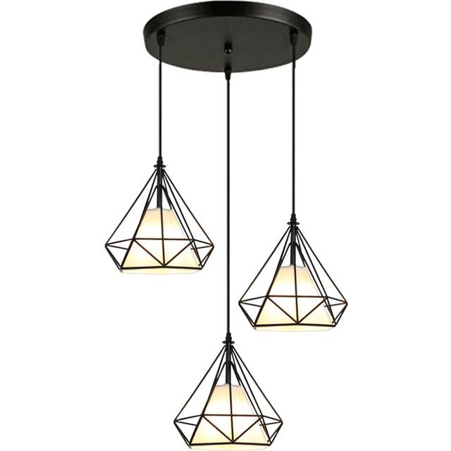 Vintage Retro Pendant Lights 3 Lights Ceiling Light 20CM Cage Ceiling Light Black Creative Nordic Chandelier Diamond Shape Pendant Light