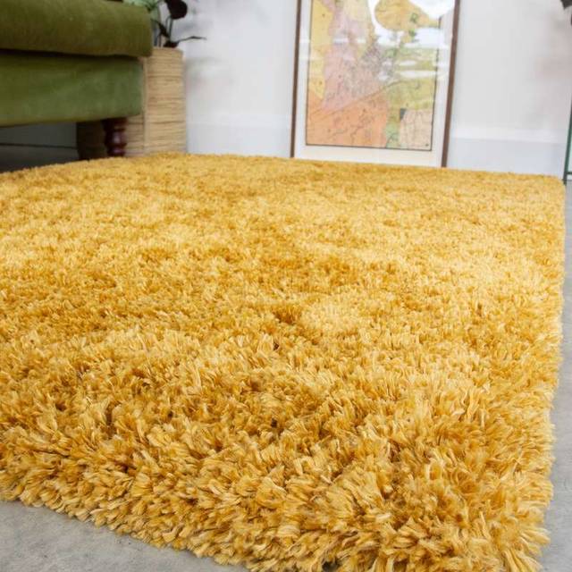 Super Soft Luxury Yellow Shaggy Rug - Aspen - 60cm x 110cm