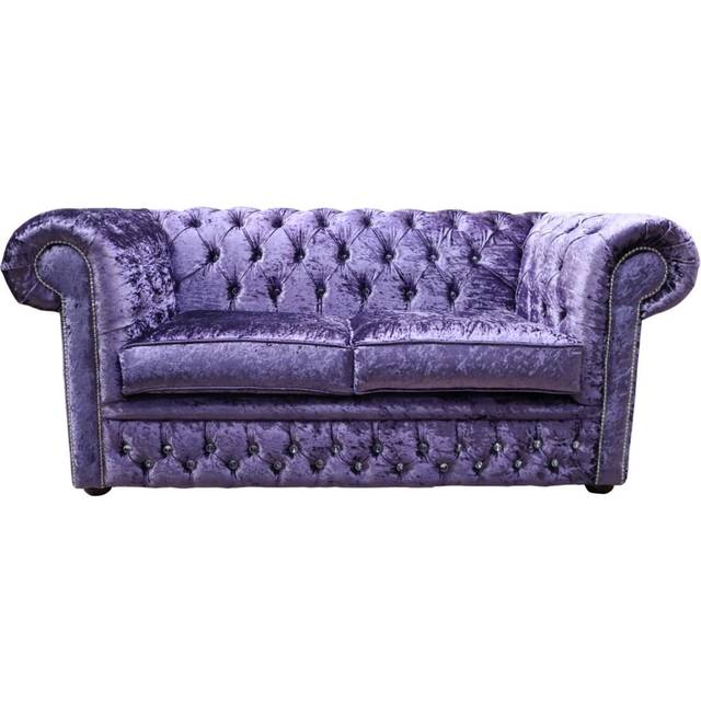 Chesterfield Crystal Diamond 2 Seater Sofa Shimmer Grape Velvet Fabric In Classic Style