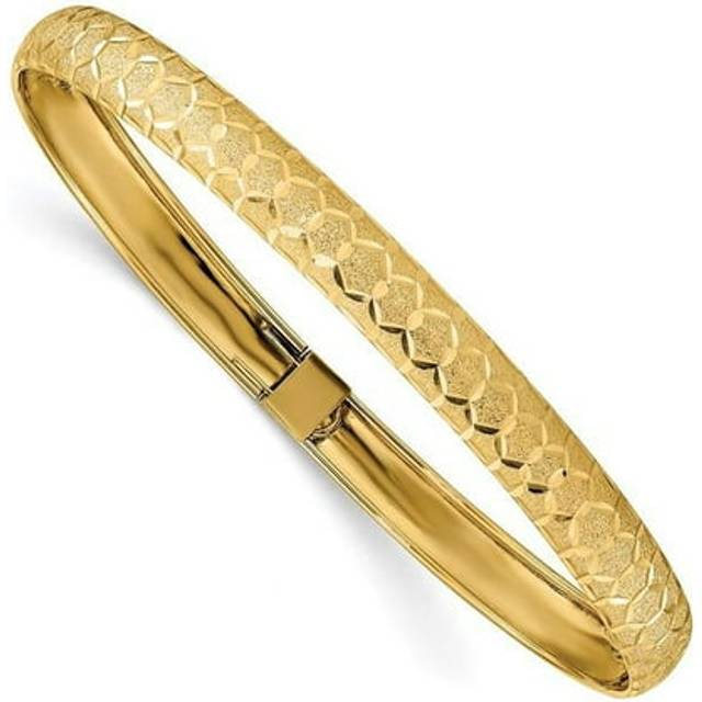 14K Yellow Gold Hexagonal Design Diamond-Cut Flexible Bangle Bracelet