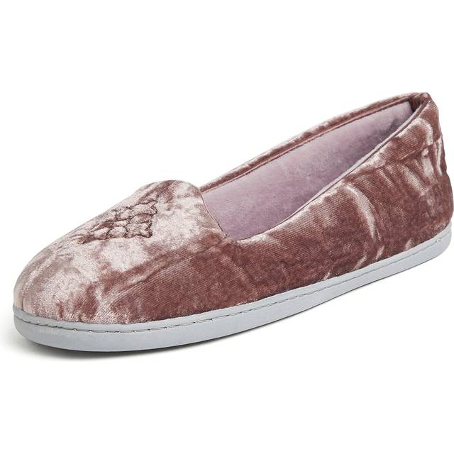 Dearfoams Women's Rebecca Lightweight Cozy Memory Foam Closed Back Slipper with Wide Widths  Plum Crushed Velvet  5-6