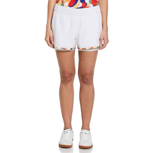 Original Penguin Women's 3" Printed Trim Stretch Tennis Shorts, Size XL, White, Polyester/Repreve Tm Polyester/Elastane | Golf Apparel Shop (XL)
