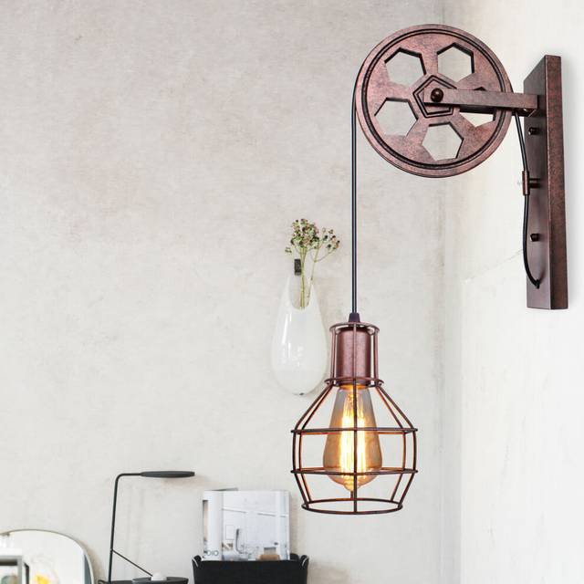 2 Pack Pulley Retro Wall Light Industrial Creative Wall Lamp Vintage Wall Lamp Antique Wall Sconce E27 Bulb Rust