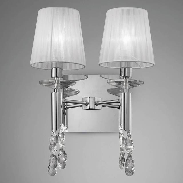 Mantra M3863 Tiffany Wall Lamp 2+2 Light E14 White Shades Polished Chr
