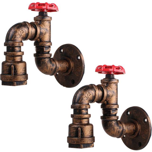 2pcs Creative Water Pipe Wall Lamp Vintage Metal Wall Sconce Industrial Wall Light for Living Room Kitchen Restaurant Rust E27 60W
