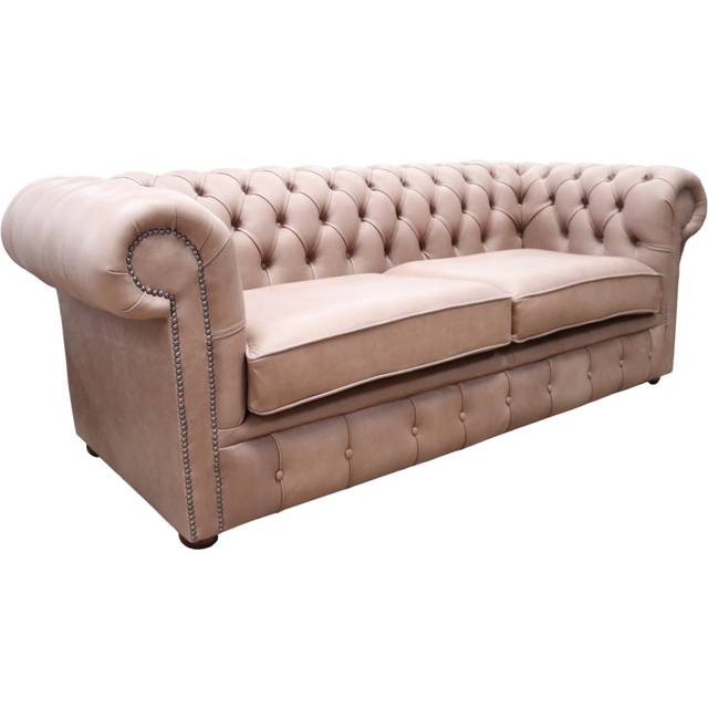 Chesterfield 3 Seater Selvaggio Beaver Brown Leather Sofa Settee In Classic Style