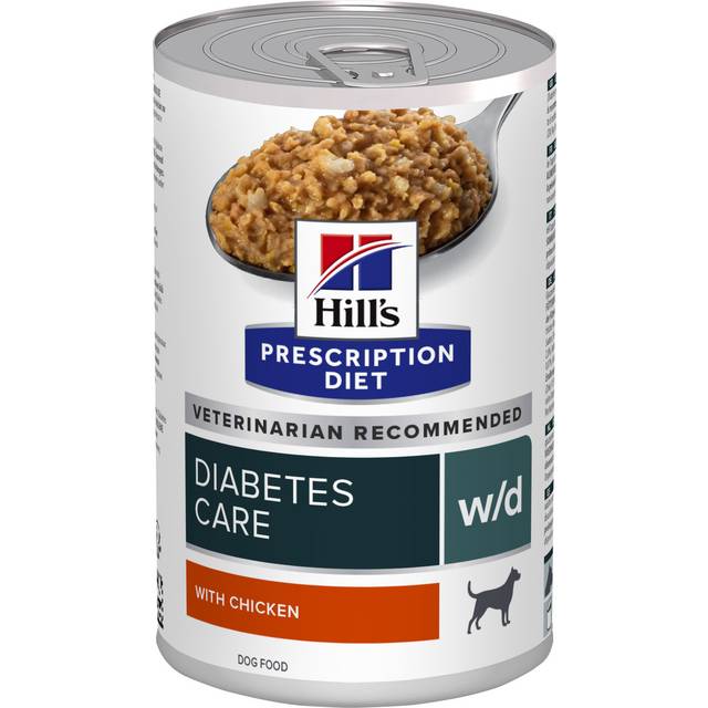 Hill's Prescription Diet W/D Diabetes Care våtfoder hund med kyckling (burk). Förpackning: 1 bricka (12 x 370 g)