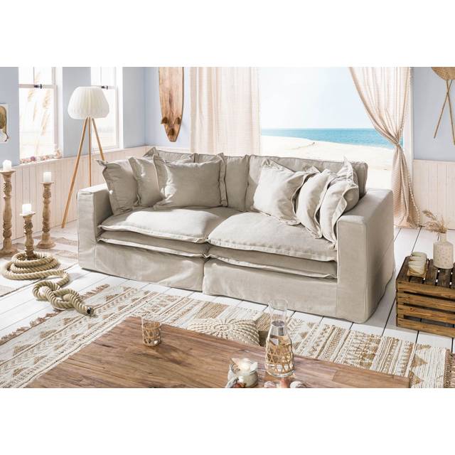 SYLT Upholstered Bean Bag Sofa - Beige (90cm H x 238cm W x 117cm D/2)