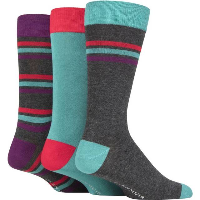 Mens 3 Pair Striped Bamboo Socks Gift Box Charcoal/Red 7-11 - UK 7-11
