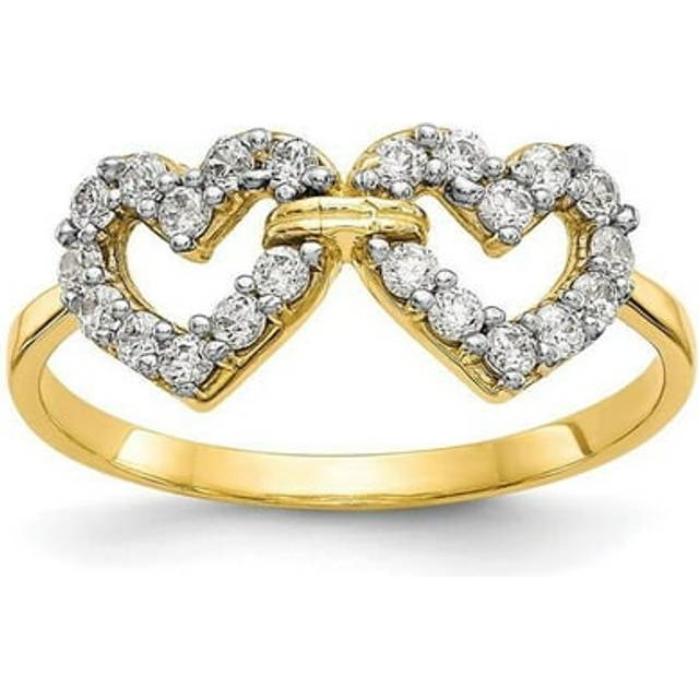 10K Yellow Gold Double Heart CZ Ring - Size 6