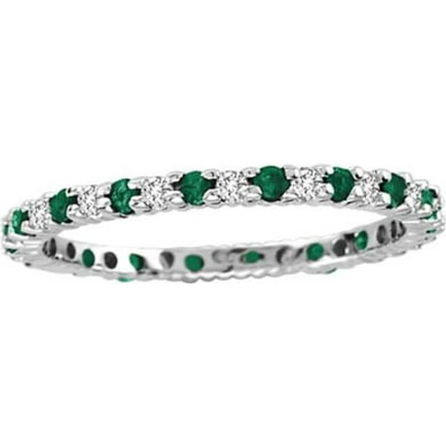 0.55 CTTW Emerald & Diamond Eternity Band, 14K Gold - Size 6.5