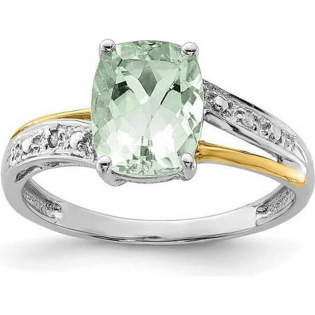 Sterling Silver & 14K Accent Green Quartz & Diamond Ring - Size 6