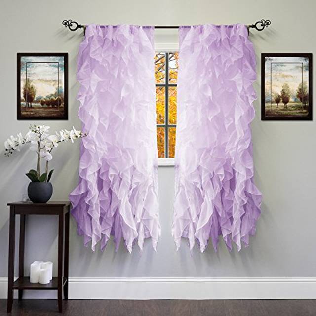 "Sweet Home Collection SHRPNL-63-LAV-2PK Sheer Voile Vertical Ruffled Window Curtain Panel 50"""" X 63""""  Lavender  63"""" x 50"""""