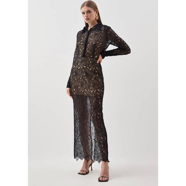 Lace Woven Midi Skirt - Black
