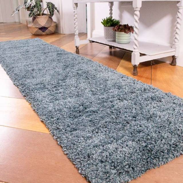 Super Soft Luxury Blue Shaggy Runner Rug - Aspen - 60cm x 240cm Runner
