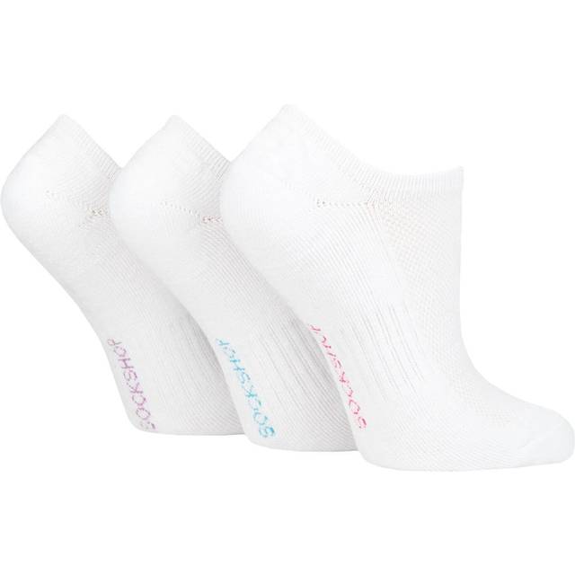 Women's 3 Pair SOCKSHOP Half Cushioned Bamboo No Show Socks White 4-8 Ladies