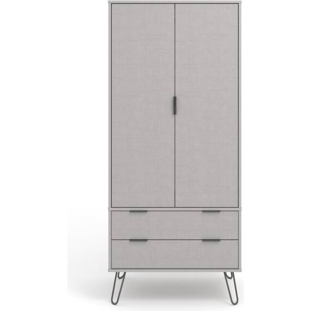 Grey 2 Door 2 Drawer Double Wardrobe Cupboard Bedroom Storage With Clothes Rail