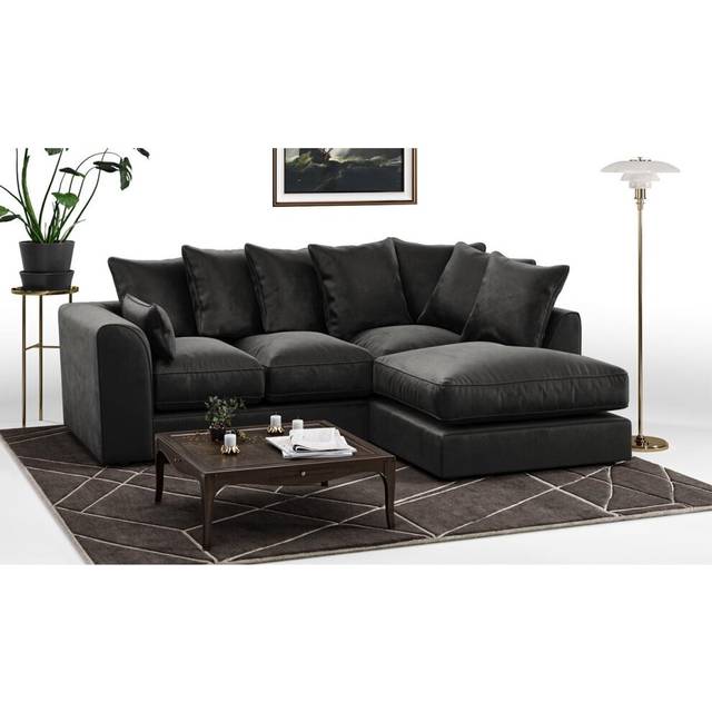 (Black, Right Hand Facing) Brooklyn Plush Velvet Fibre Corner Sofa 8 Colours