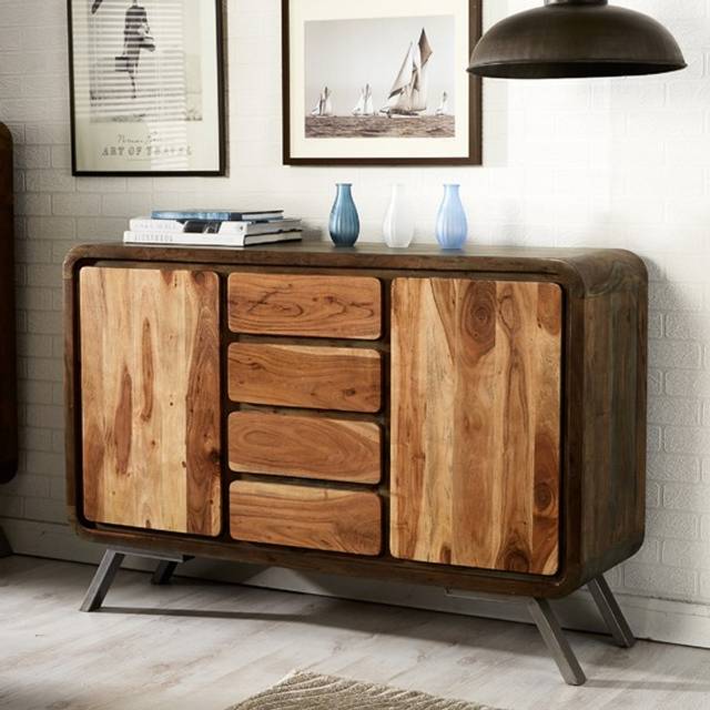 Retro Metal and Wood Sideboard - Two-Tone - Brown