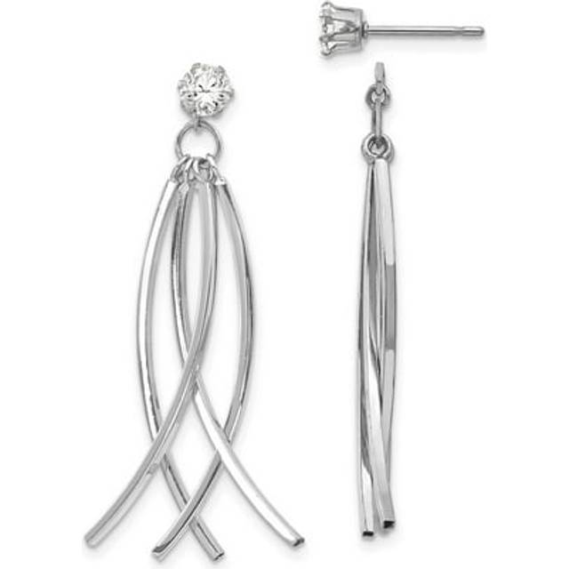 14K White Gold Curved Dangles with CZ Stud Earrings Jackets