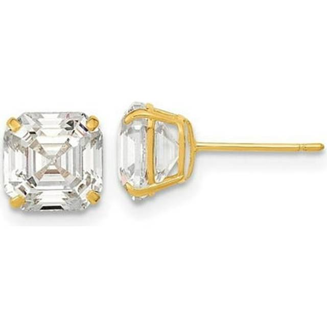 14K Yellow Gold Polished 7 x 7 mm Asscher Cut CZ Studs Post Earrings